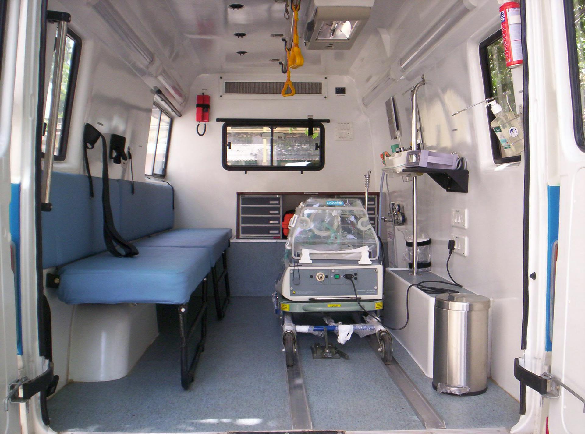 Compact Phoenix transport incubator in an ambulance
